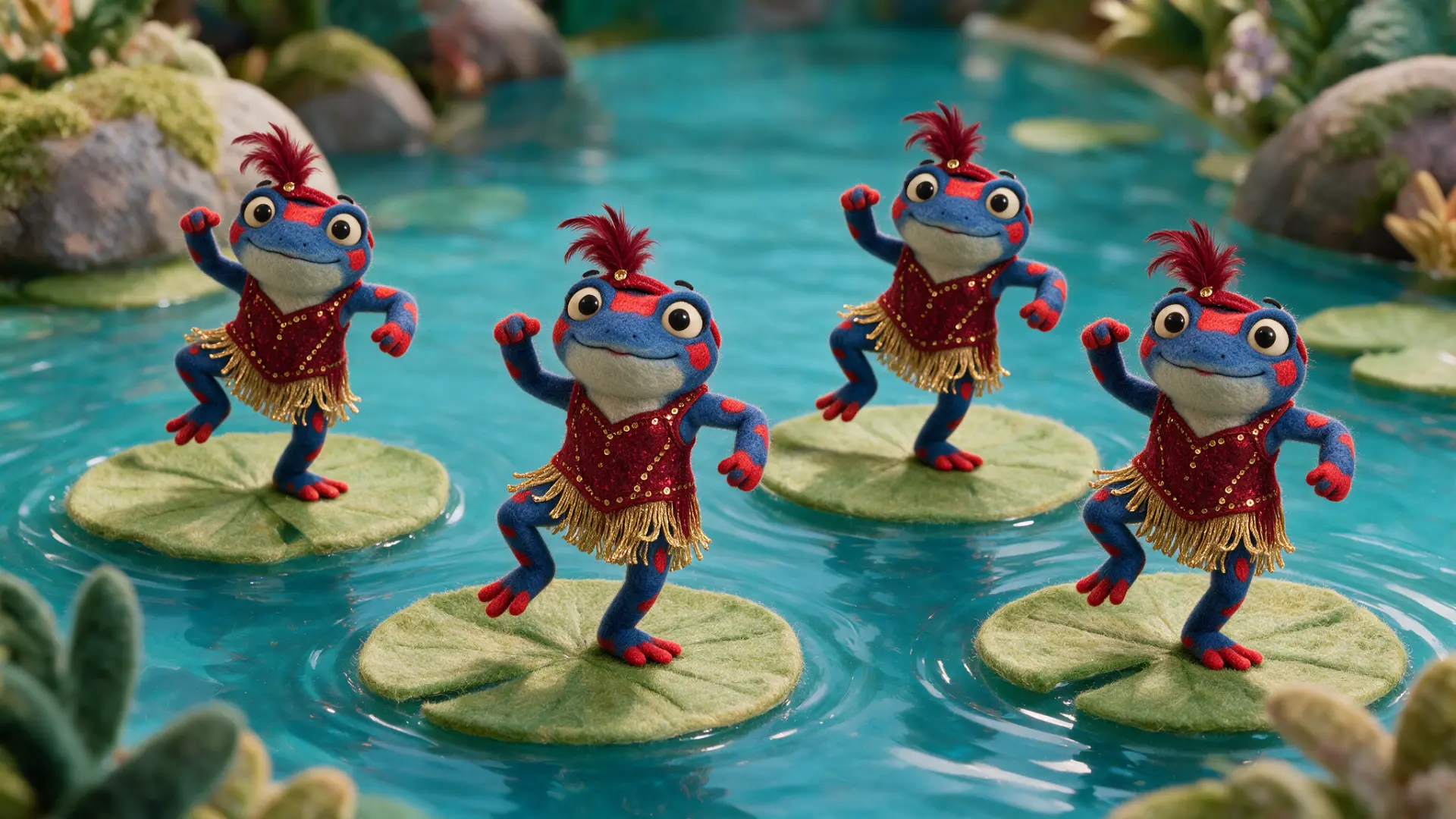 Le Grand Saut — frogs dancing on lily pads